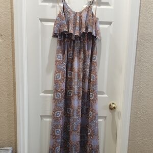 Ya Los Angeles Bohemian Blue and Brown Maxi Dress